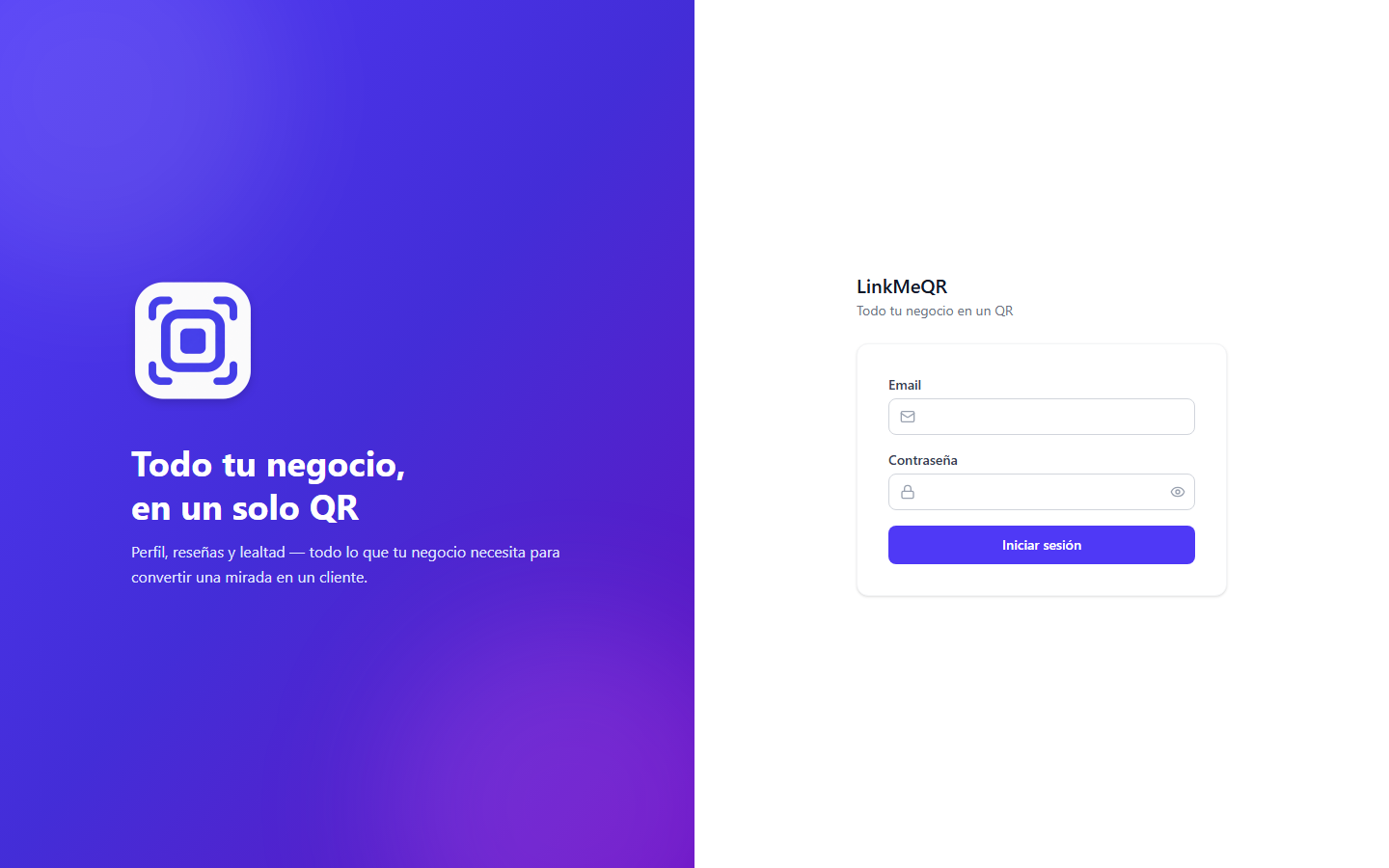 Página principal de LinkMeQR