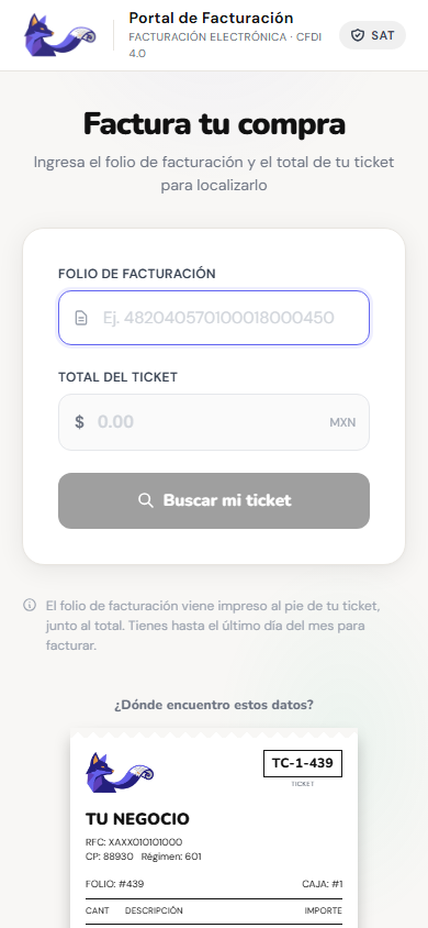 Versión para celular de Portal de facturación de Nestor POS